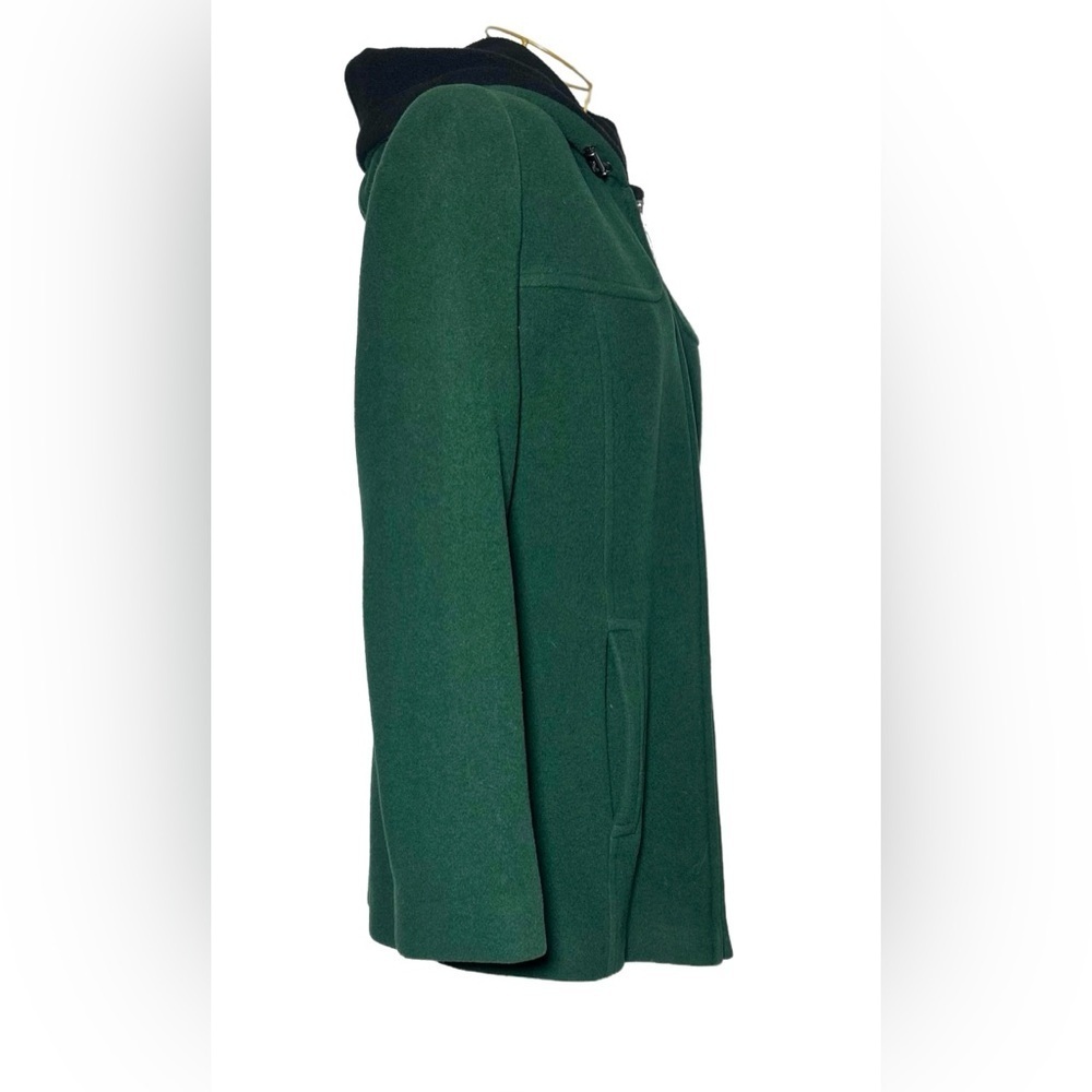 Preston & York Wool Coat in Rich Green with Pockets, Full Zip, & Hood, Small - Picture 8 of 15